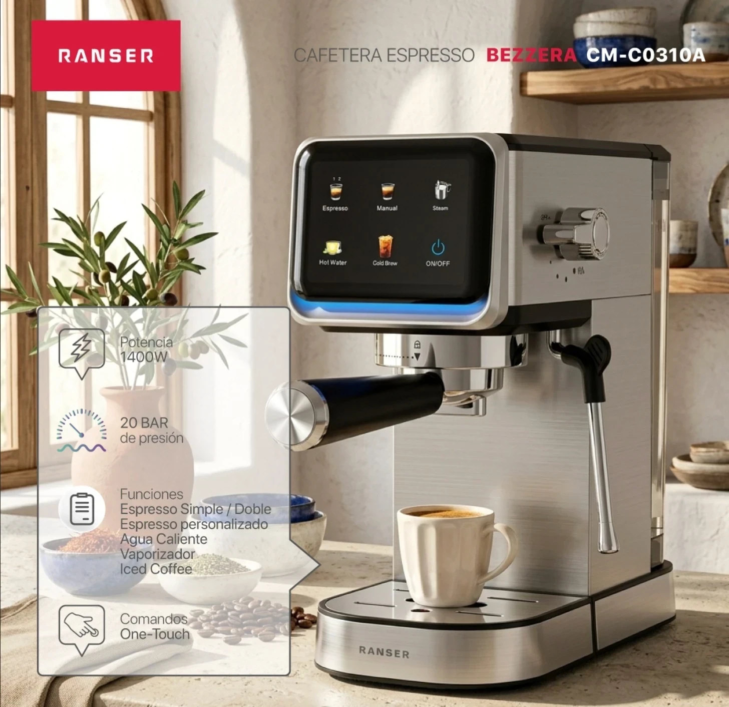 CAFETERA ESPRESSO 3 EN 1 RANSER TOUCH 20 BAR MULTI-CAPS ‼️SOLO POR PEDIDO‼️
