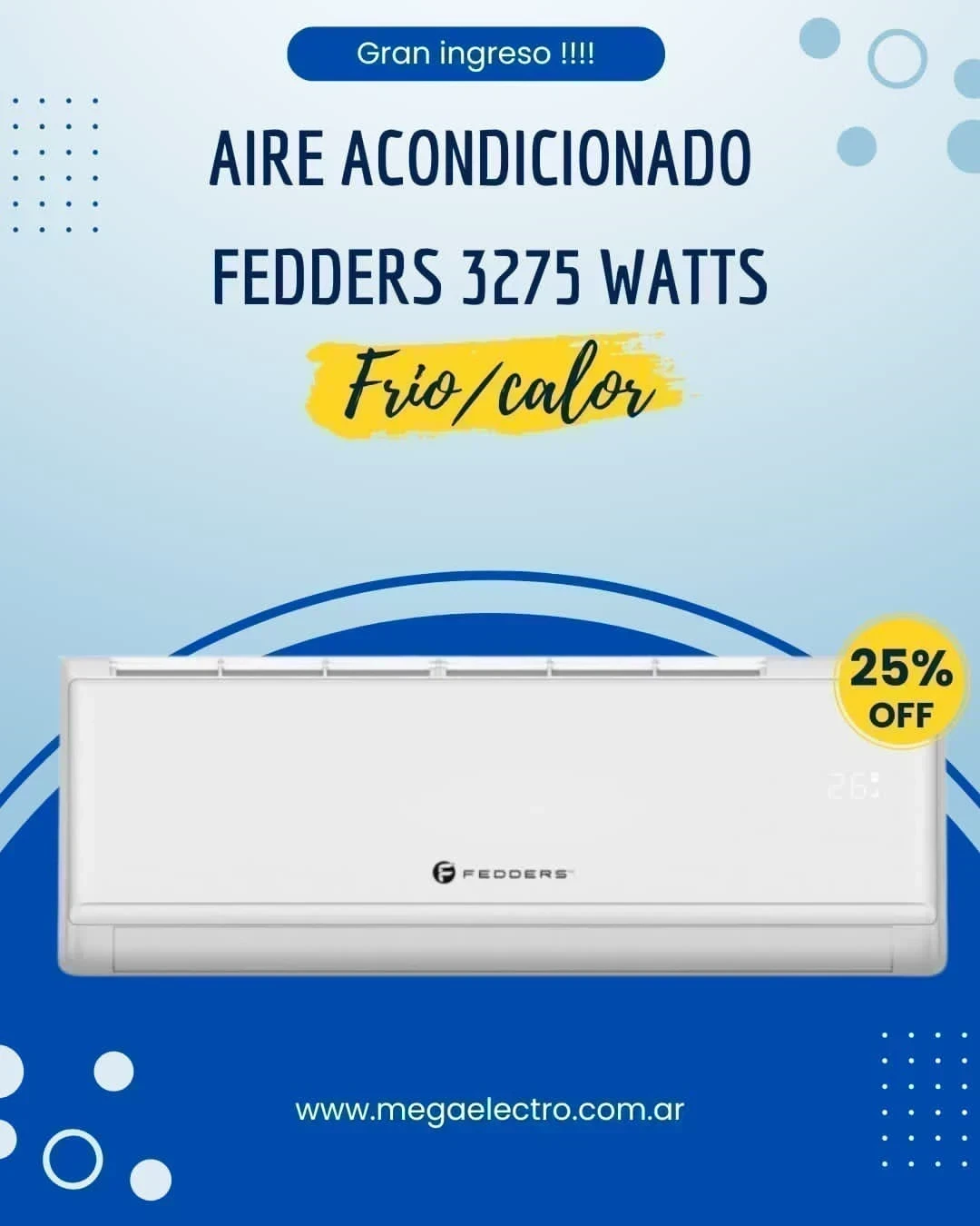  ❄️ *AIRE ACONDICIONADO FEDDERS 3200w ON/OFF*