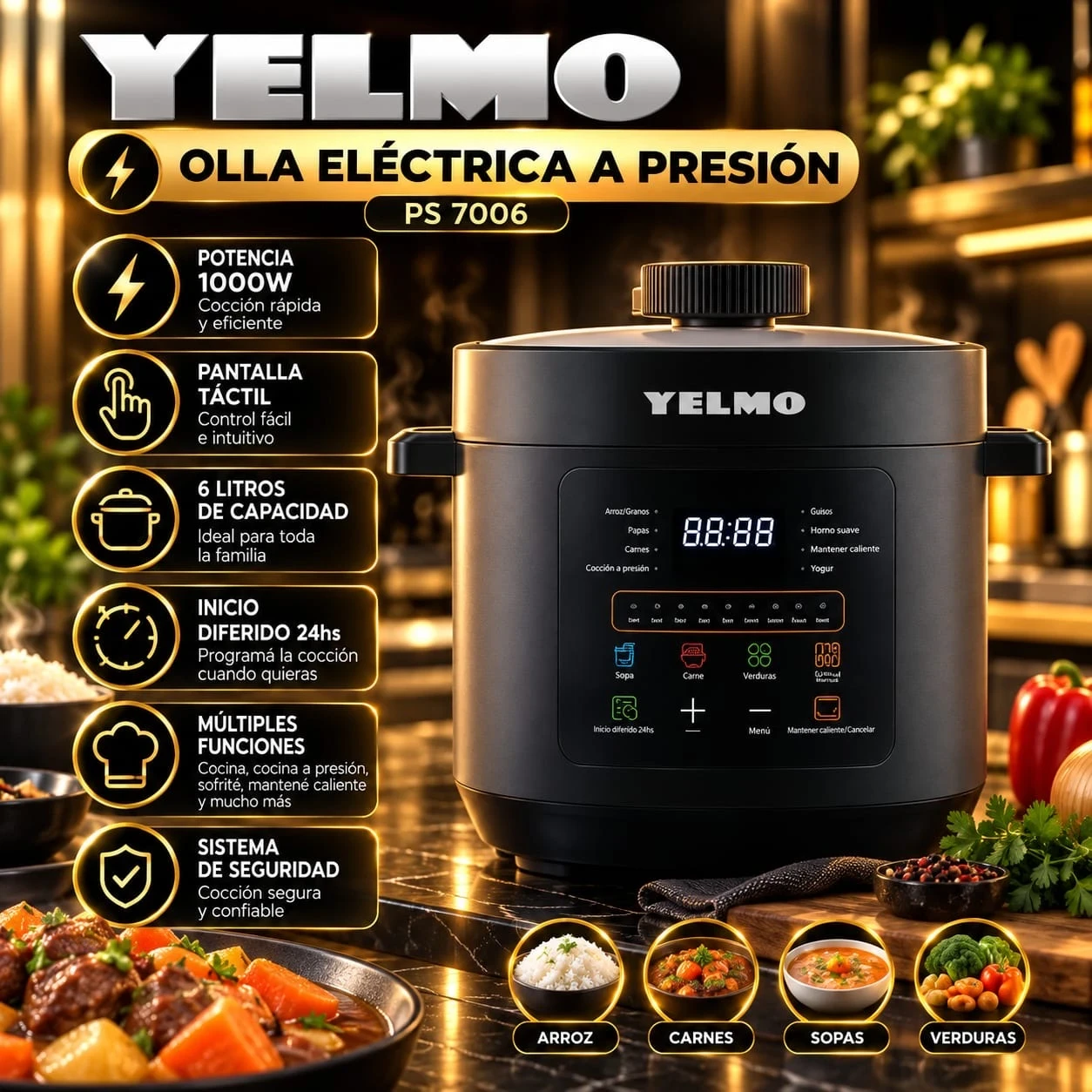 OLLA ELÉCTRICA A PRESIÓN YELMO PS 7006 *CONSULTAR DISPONIBILIDAD CON EL VENDEDOR*