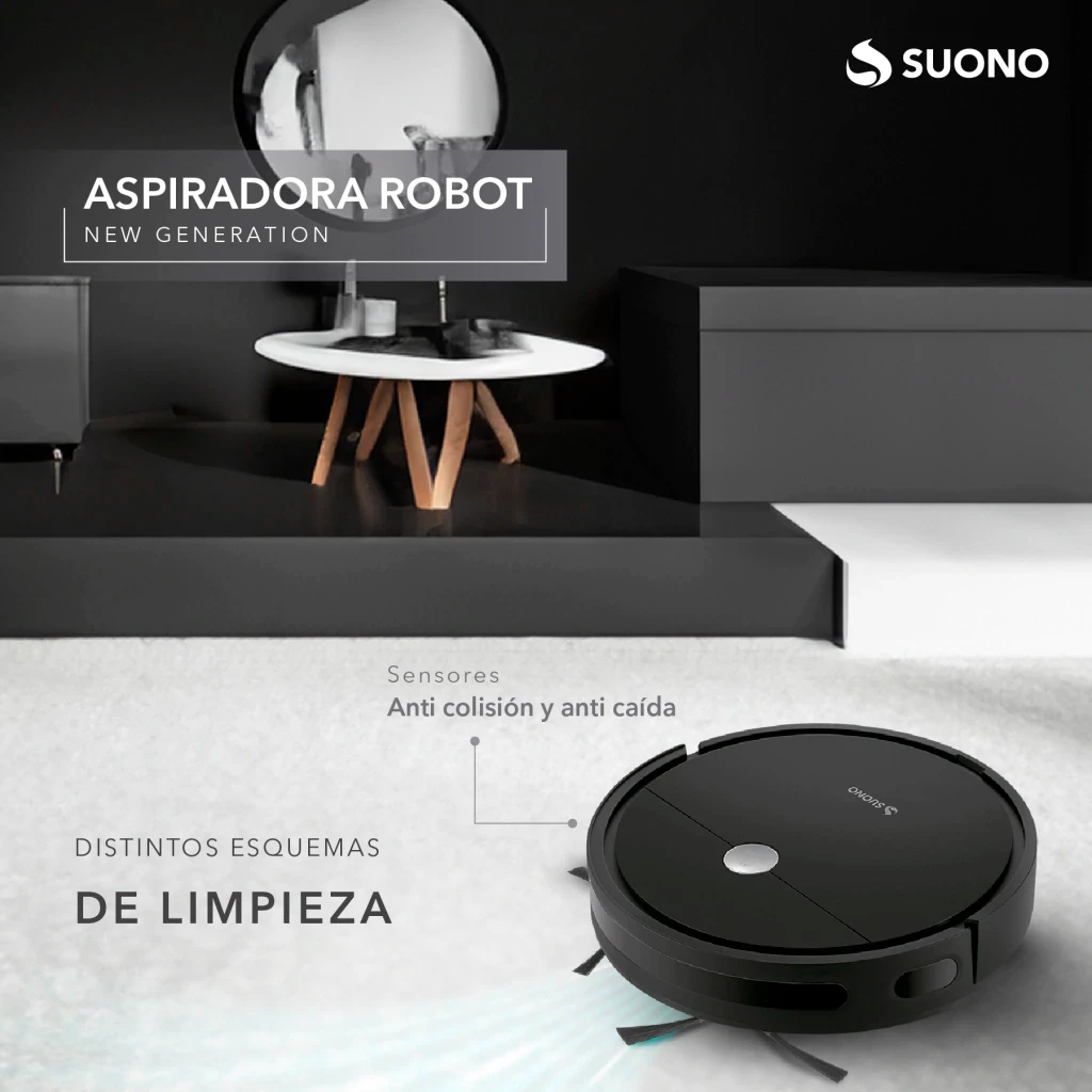 ASPIRADORA ROBOT SUONO CONTROL REMOTO AUTOMATICA BASE CARGA NEGRA 3