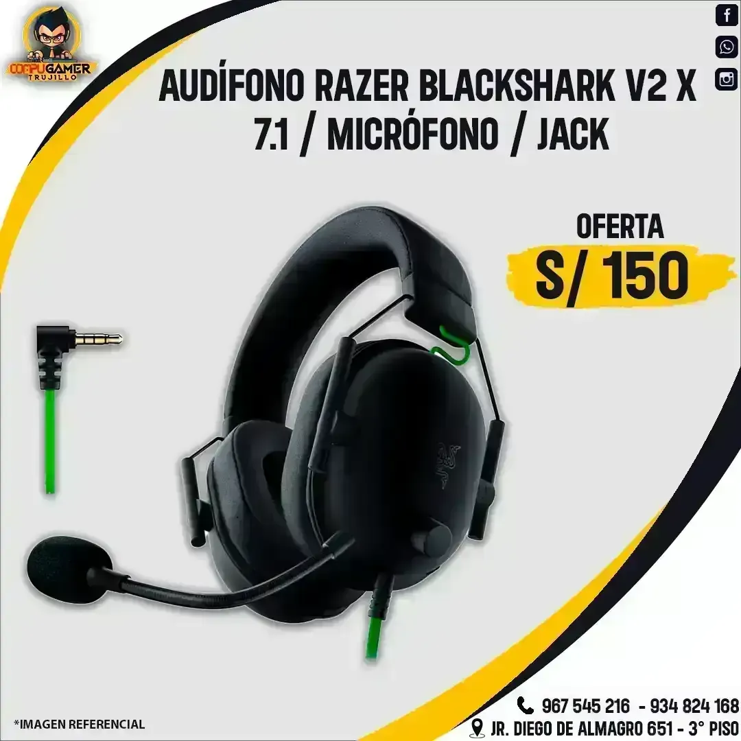 AUDÍFONO GAMER CON MICRÓFONO RAZER BLACKSHARK V2 X 7.1 BLACK