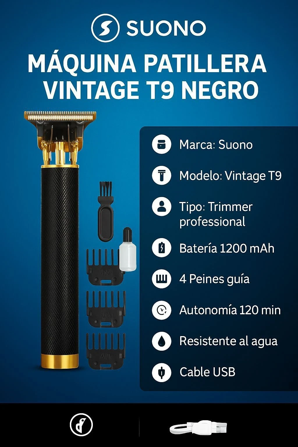 Patillera Suono trimmer profesional Vintage T9