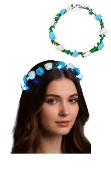 CORONA DE FLORES LUMINOSA CWLESTE Y BLANCA 