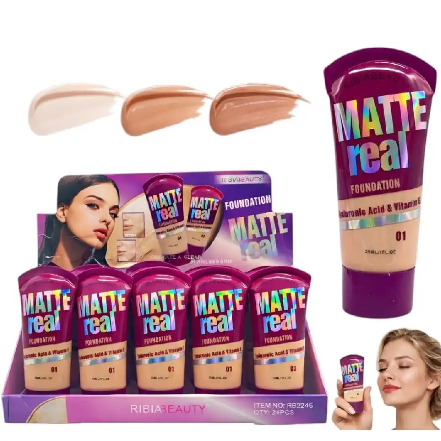 Base liquida matte real fundación tonos surtidos ribiabeauty
