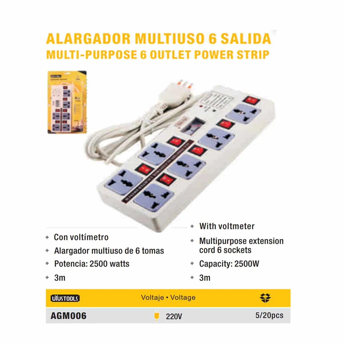 ALARGADOR MULTI UYUST (cortapico) 6Tomas 3M