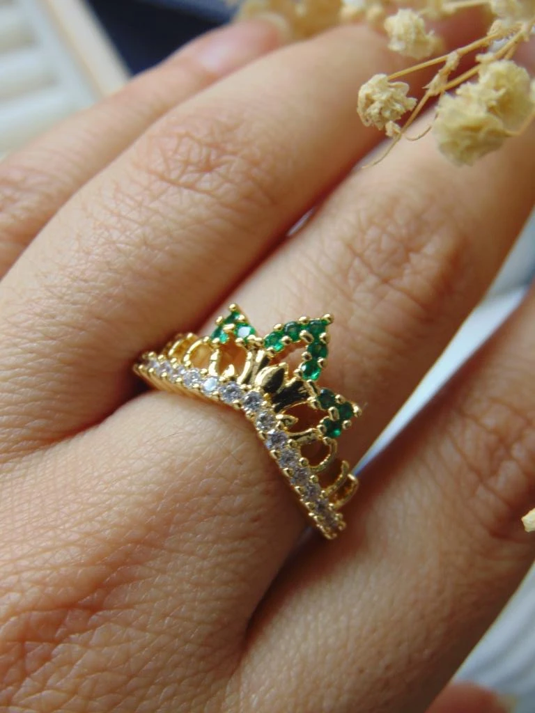 ANILLO ACERO DOR CORONA CIRCON VERDE
