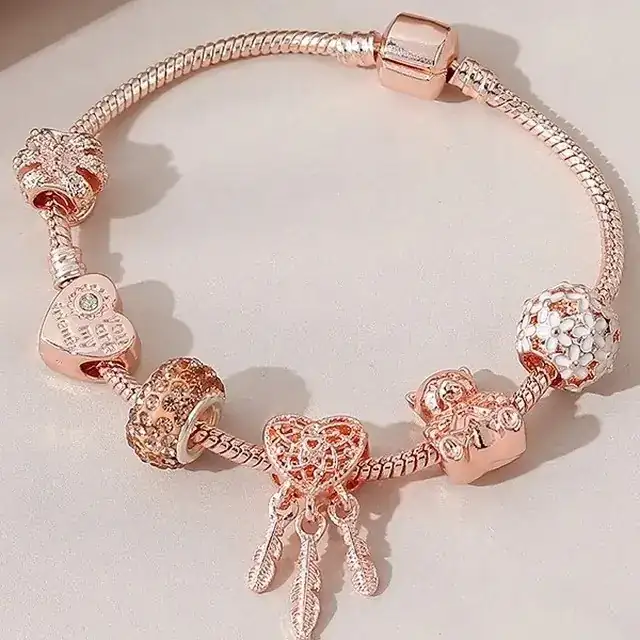 Cobre pulido rosaso pulsera estilo Pandora 