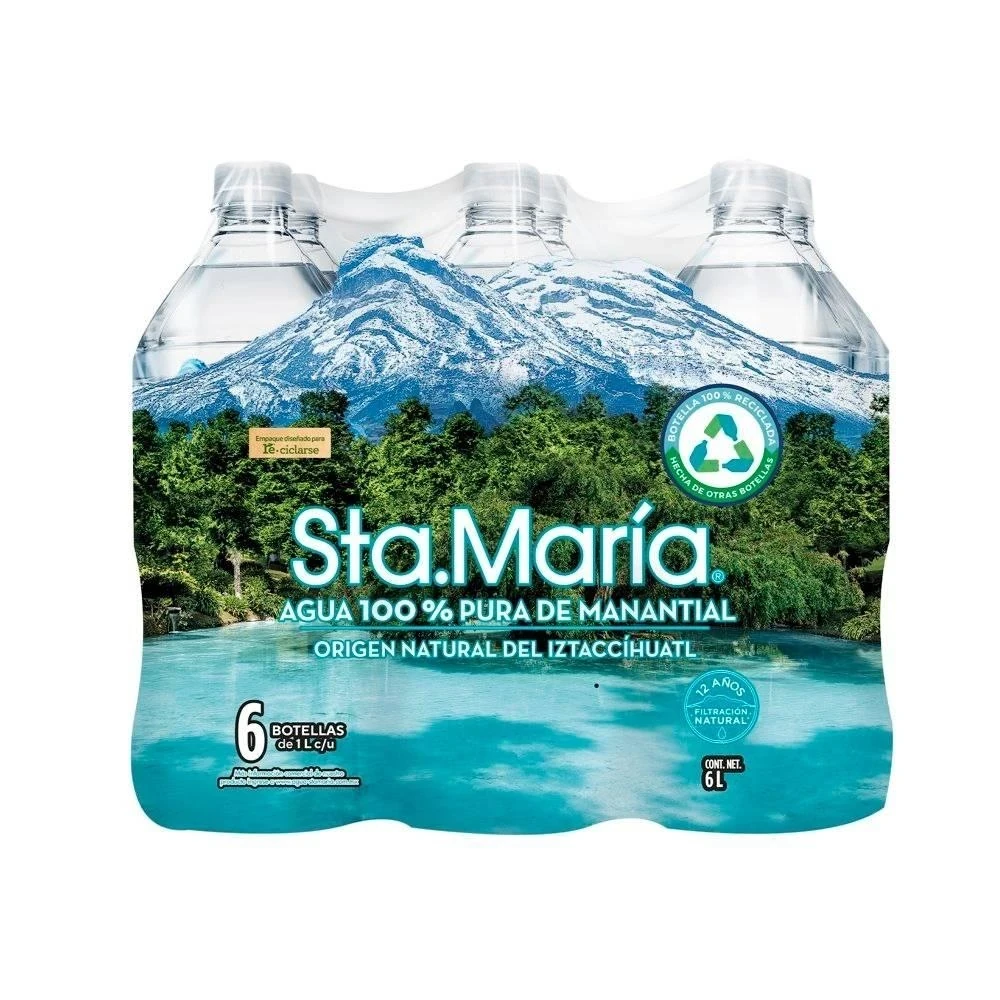 Agua de manantial Sta. María 6 botellas de 1 l c/u