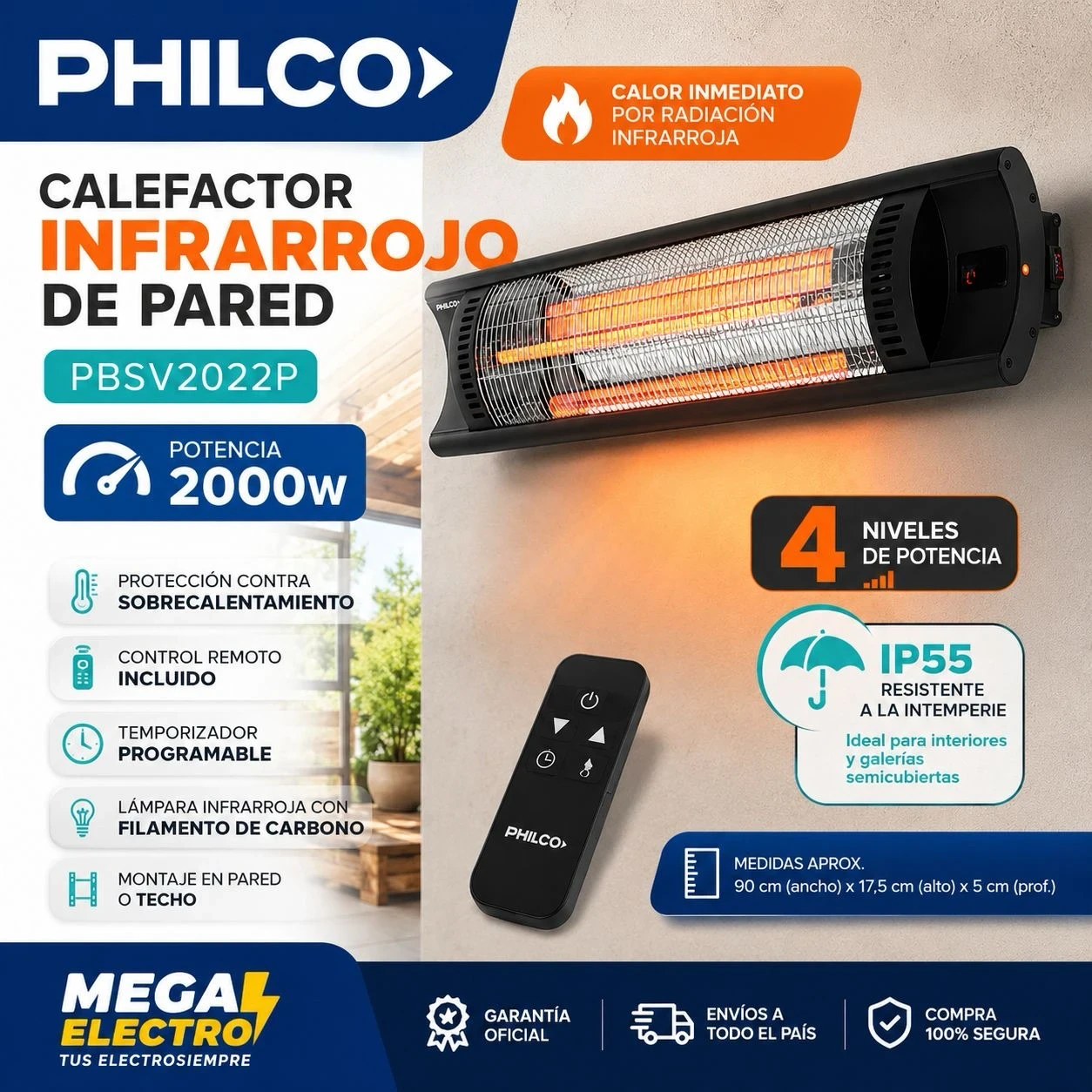 CALEFACTOR PHILCO INFRAROJO DE PARED