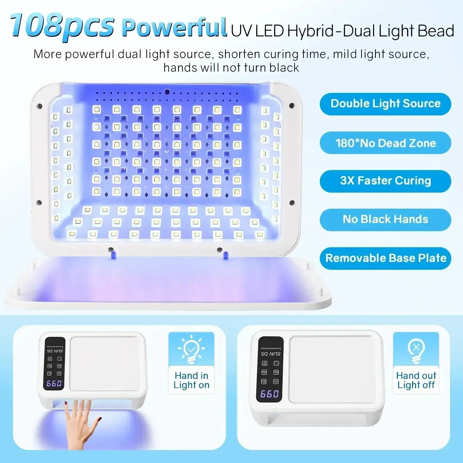 Lampara de uñas profesional con fototerapia D5 3