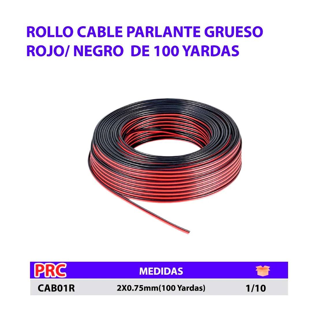 ROLLO CABLE PARLANTE ROJO/ NEGRO GRUESO 2 X 0.75 100YDS