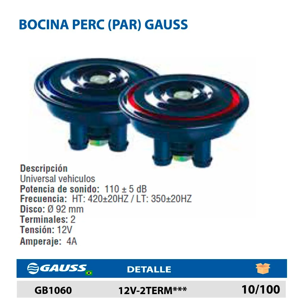 BOCINA PERC (PAR) GAUSS 12V-2TERM***