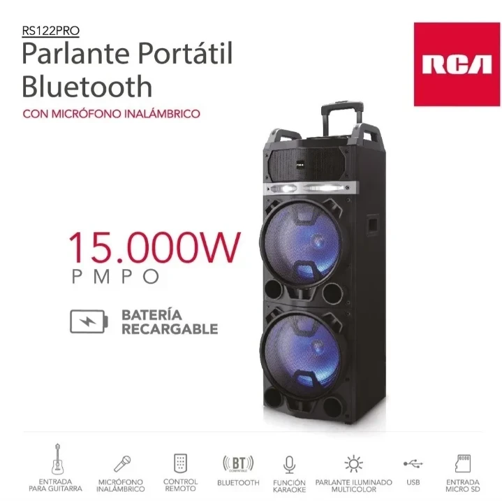 PARLANTE PORTATIL RCA C/BLUETOOTH Y MICROFONO 