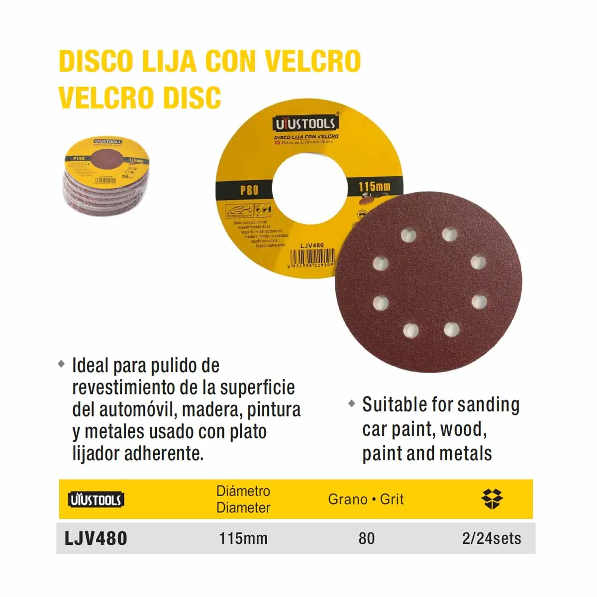DISCO LIJA C/Velcro (Set/50pz) 115mm UYUST Nro 080