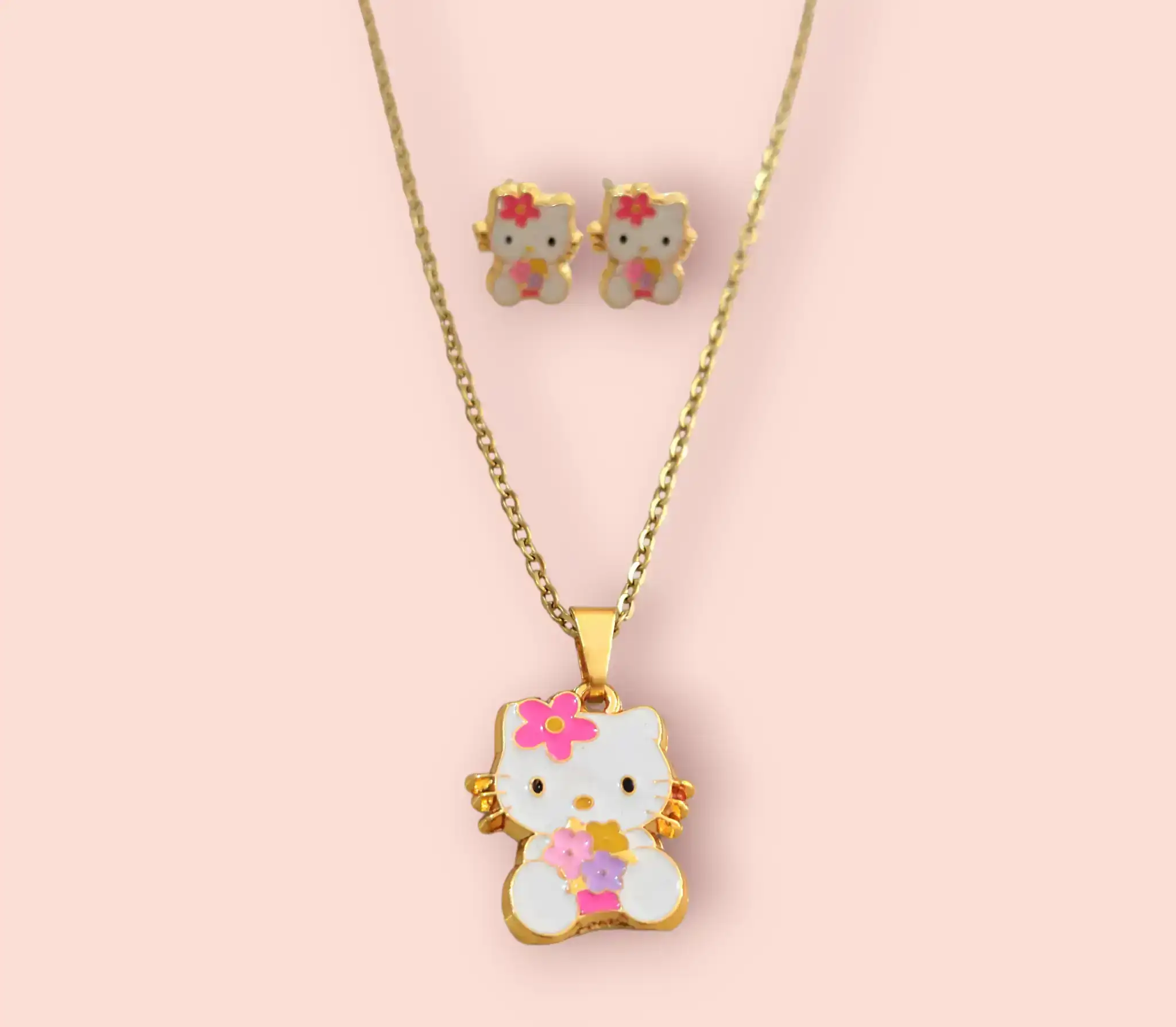 Juego de collar y aros "Hello Kitty"