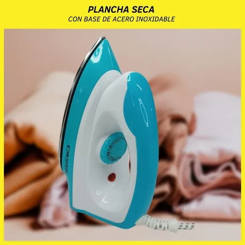 Plancha Seca De Ropa Base Acero Inoxidable Línea Domestica Color Celeste y Blanco