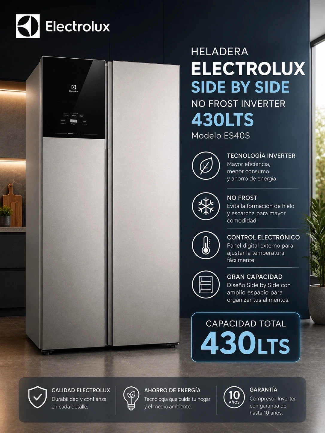 HELADERA ELECTROLUX ES40S NO FROST SIDE BY SIDE 430L Inve2rter INOX ‼️SOLO POR PEDIDOS‼️