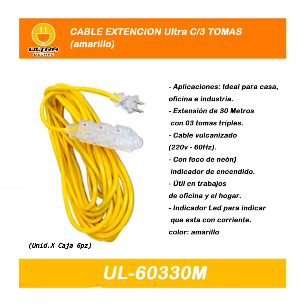 CABLE EXTENCION Ultra C/3 TOMAS 30M (amarillo) 