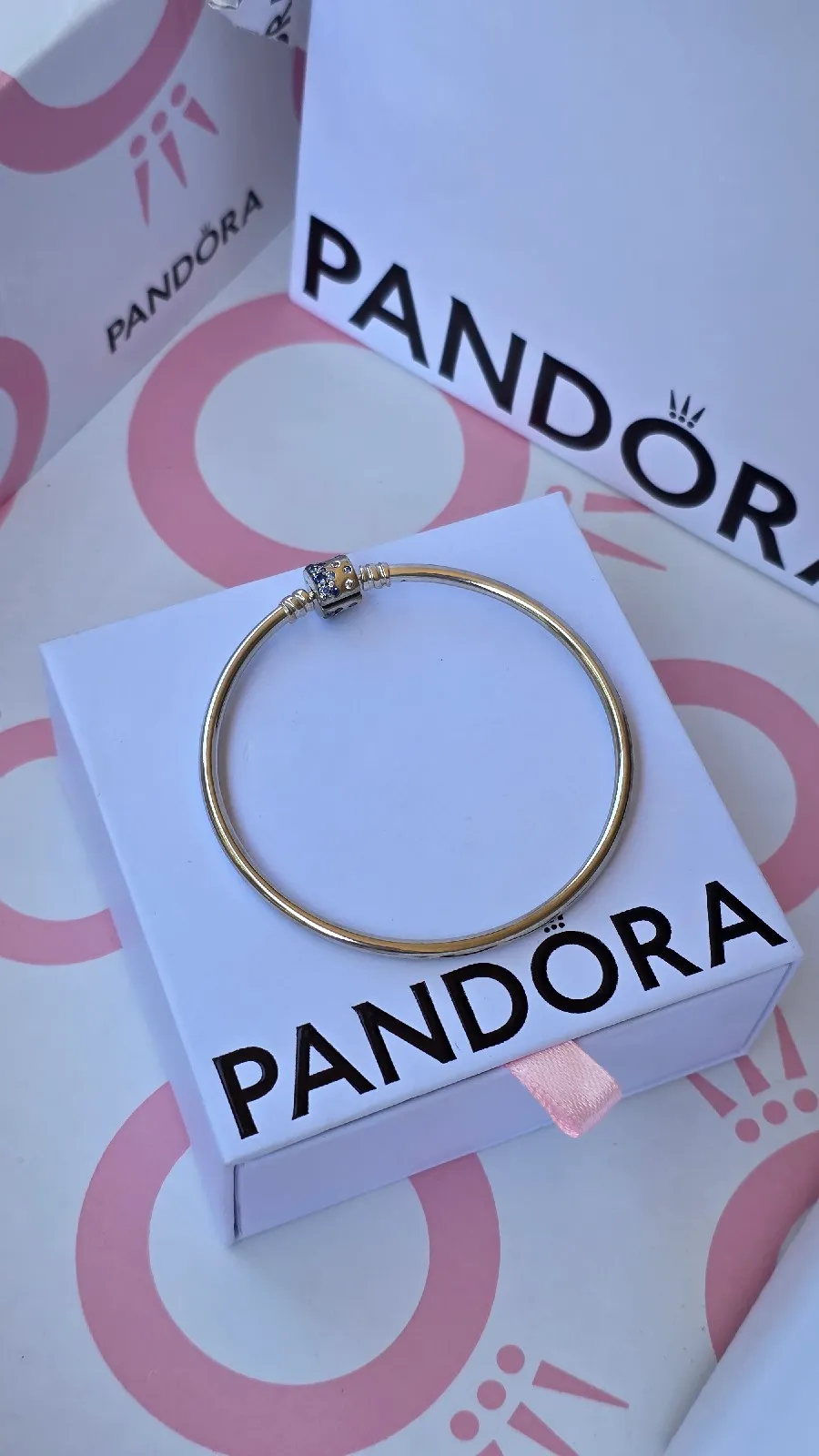 pandora blue sparkling barrel clasp bangle moments bracelet  2