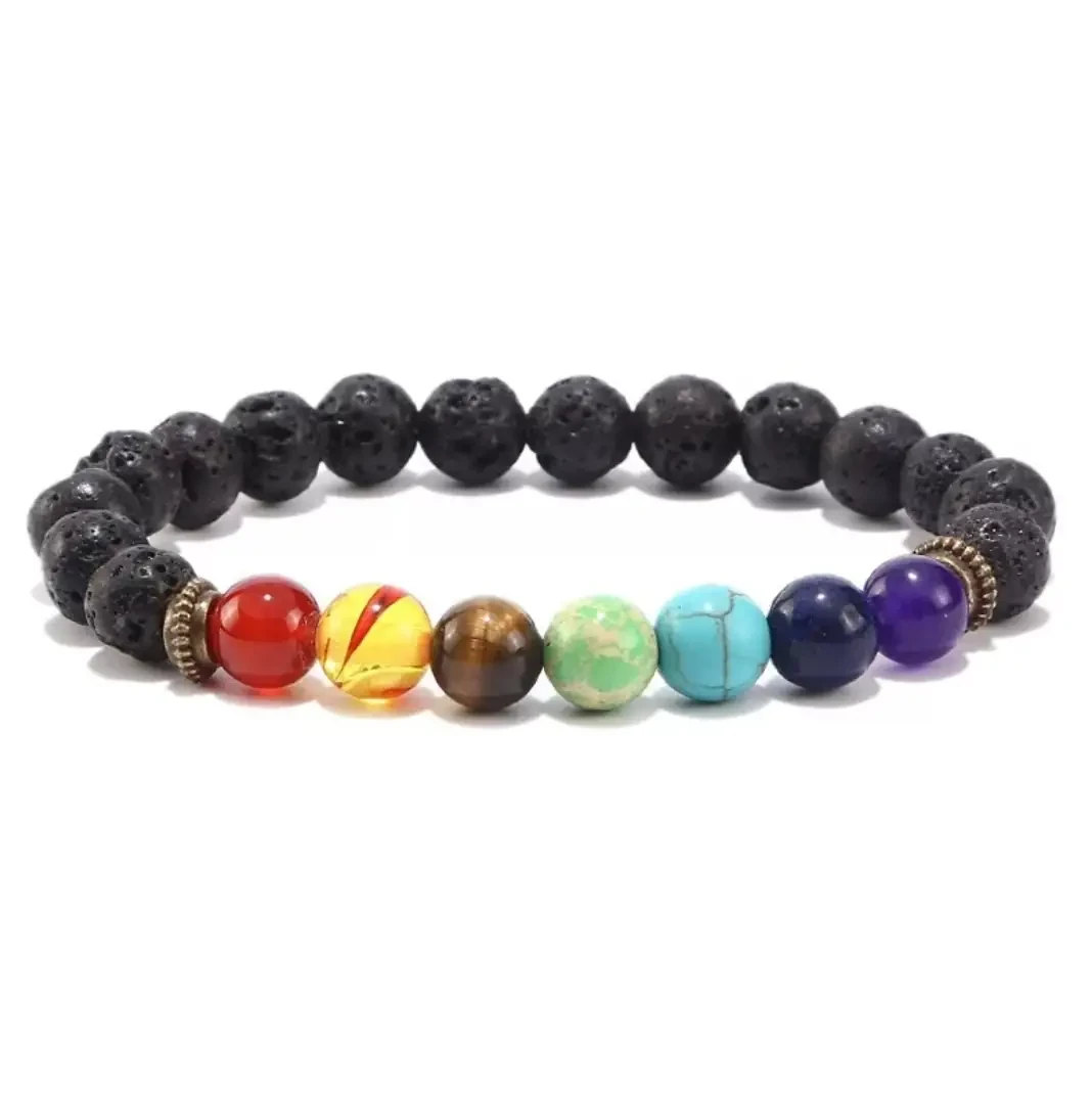 Pulsera con piedras volcánicas y colores de 7 chakras