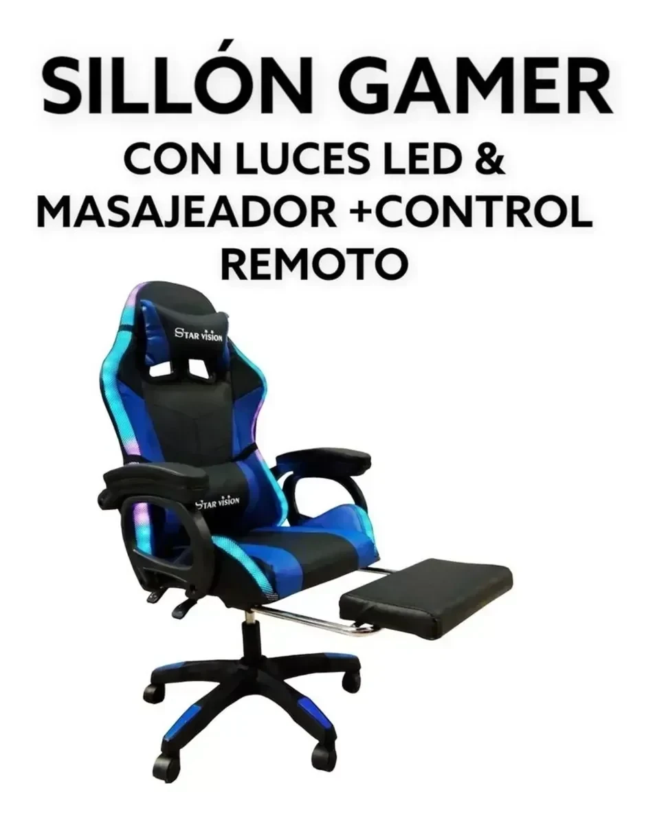 Silla Gamer STAR VISION azul con luz led 3