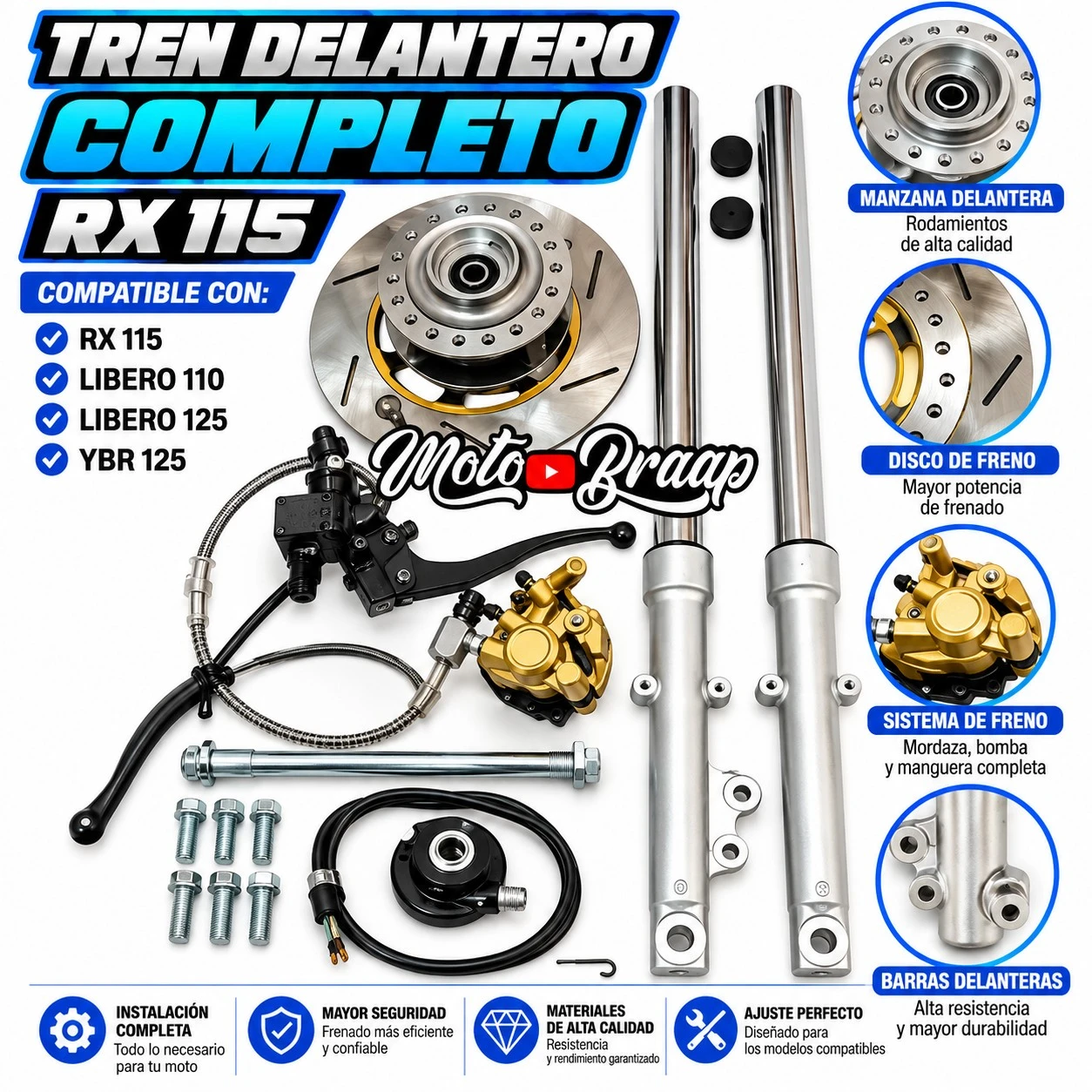 RX 115 / LIBERO 110 / LIBERO 125 / YBR 125 Tren delantero Evol