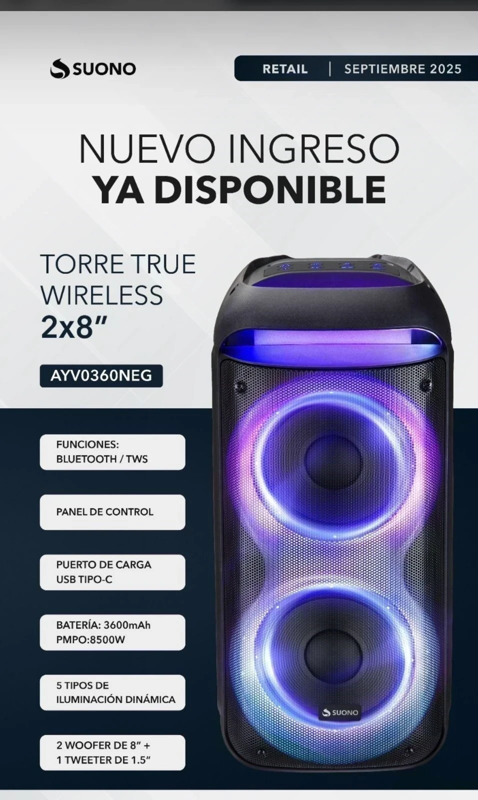 TORRE SUONO "TRUE" 2X8 8500W