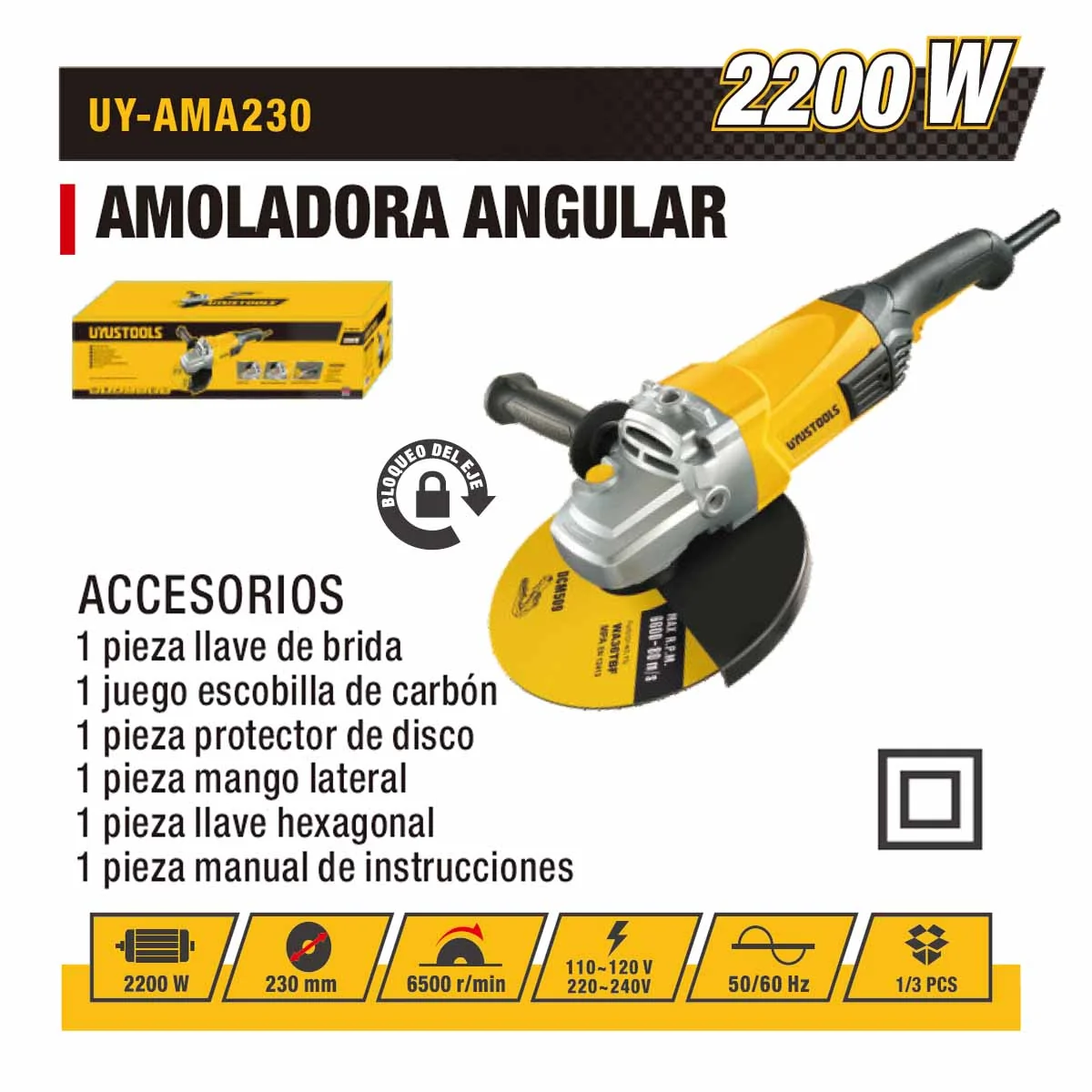 AMOLADORA UYUST 9" 230MM-2200W