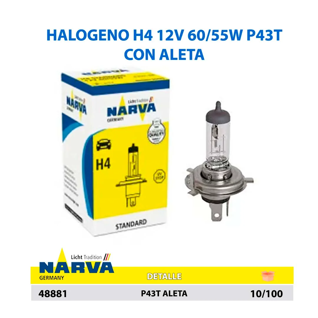  HALOGENO H4 12V 60/55W P43T ALETA