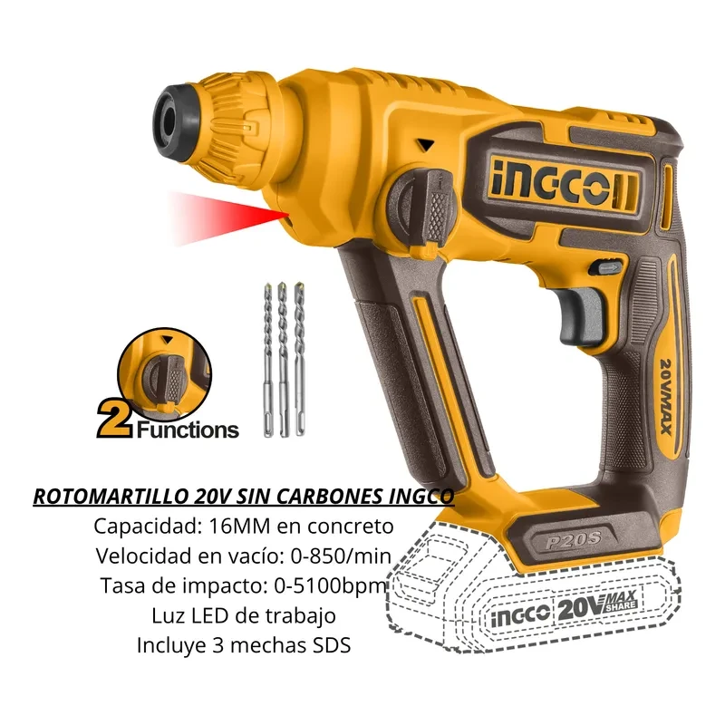 Kit Atornillador Durlock Rotomartillo Bat Carg Puntas Ingco 3