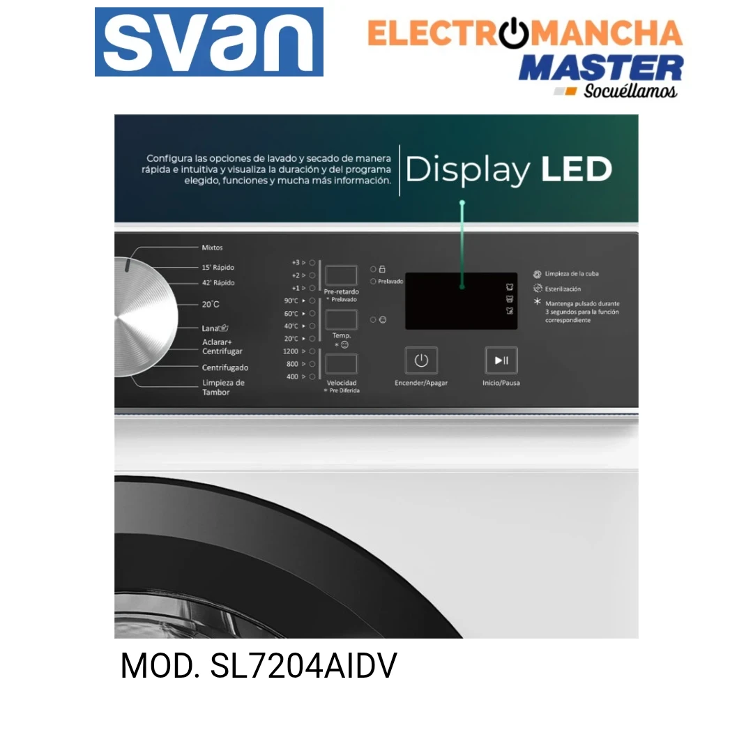 LAVADORA SVAN SL7204AIDV 7 KILOS 1200 RPM CLASE A  2
