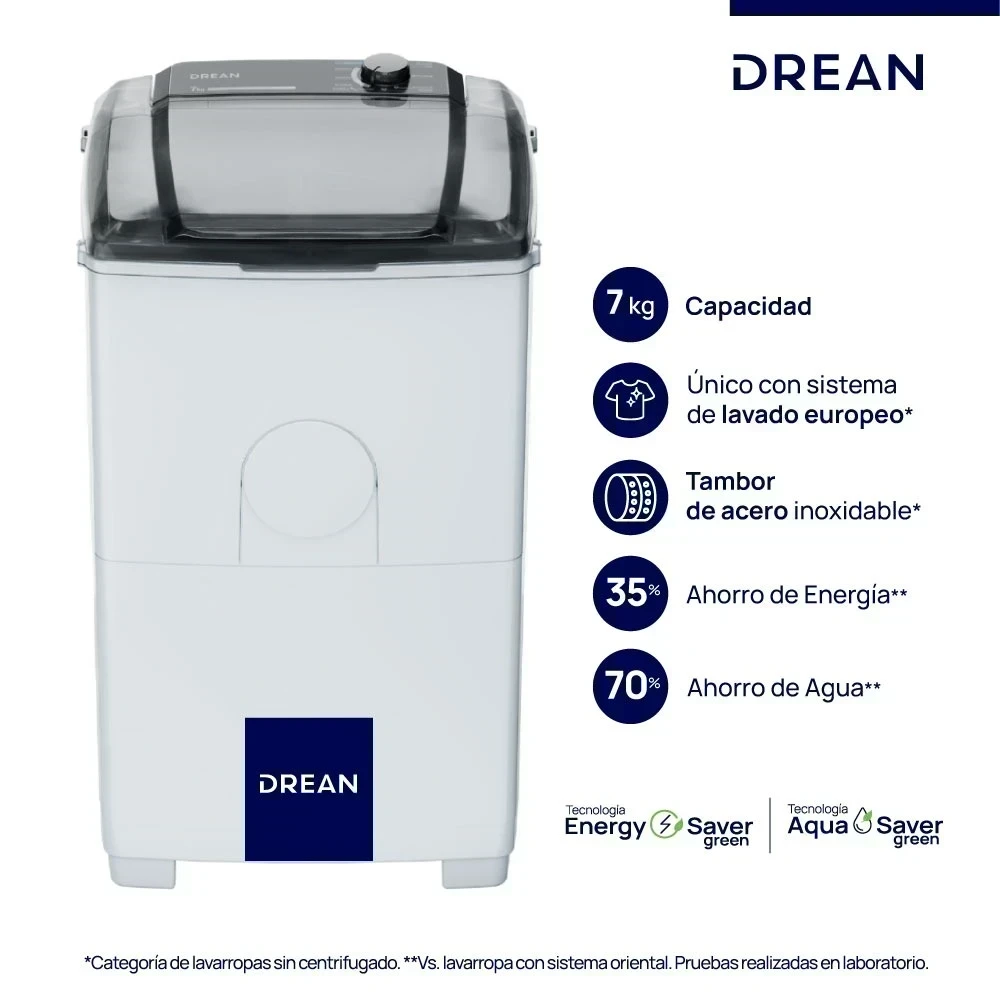 LAVARROPAS DREAN BLANCO SEMIAUTOMATICO 7KG C/BOMBA DESAGOTE