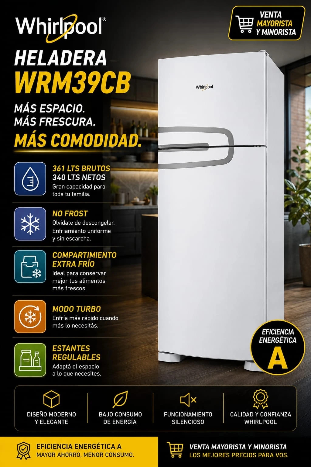 Heladera Whirlpool 340Lts