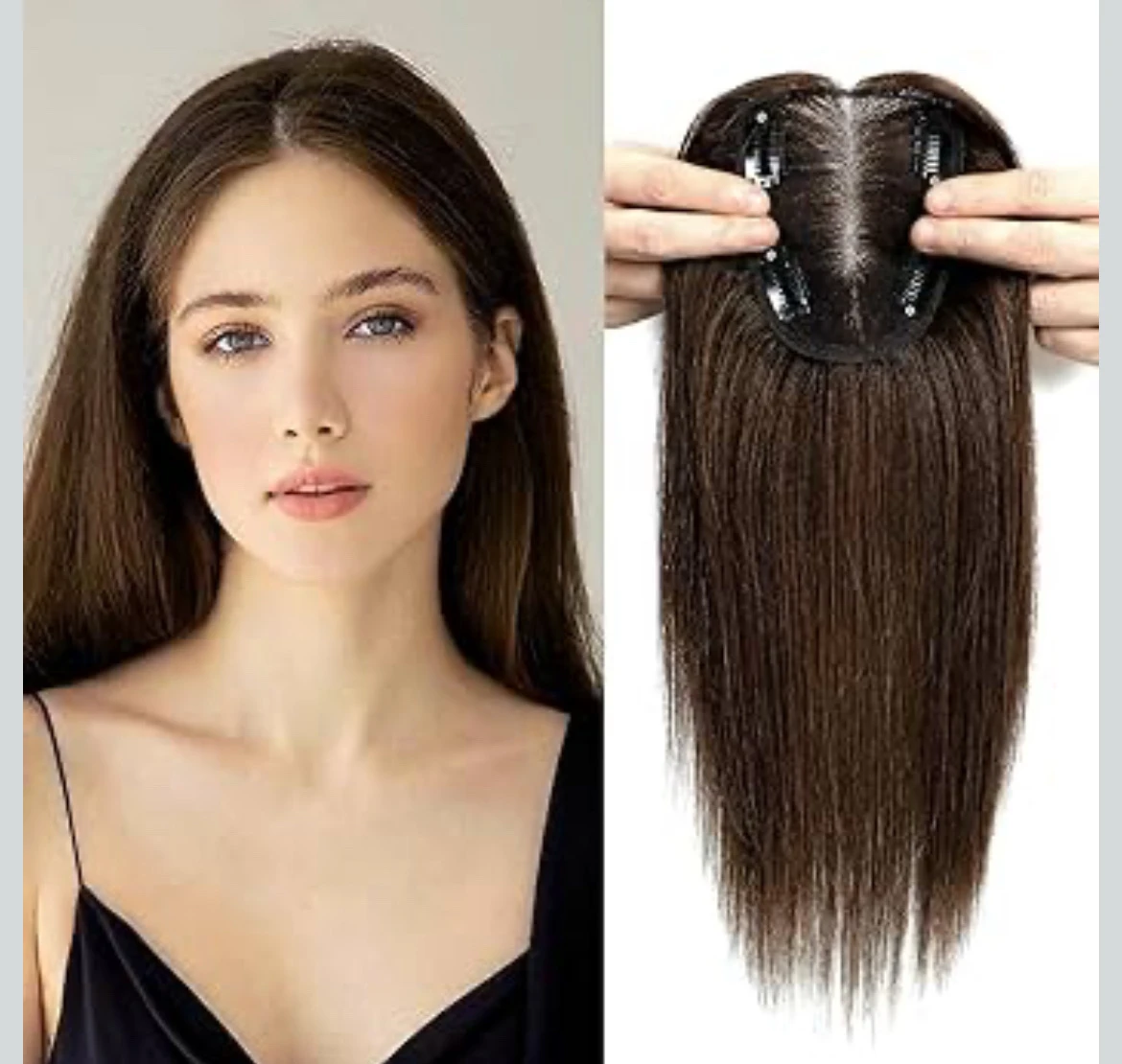 Toppers de cabello humano para mujer, adorno real con cabello delgado, densidad del 120 %, base suiza redonda, 1.41 onzas, castaño medio (14 pulgadas, 4#)