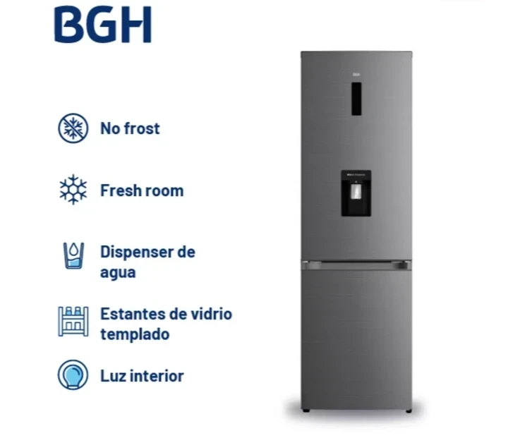 HELADERA BGH 312LTS DARK/INOX C/DISPENSER INVERTER