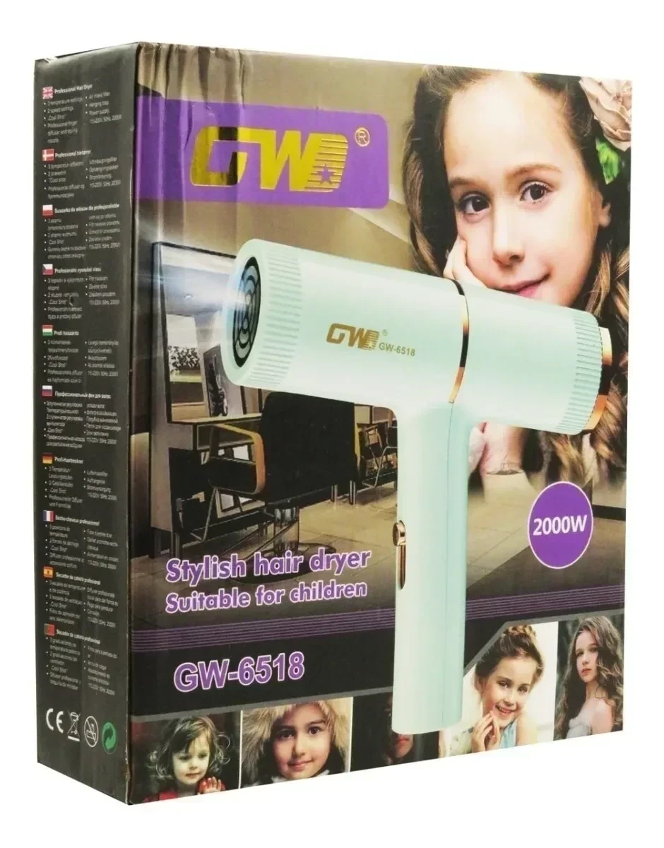 Secador De Pelo 2000w 2 Velocidades Color Rosa o Verde Claro