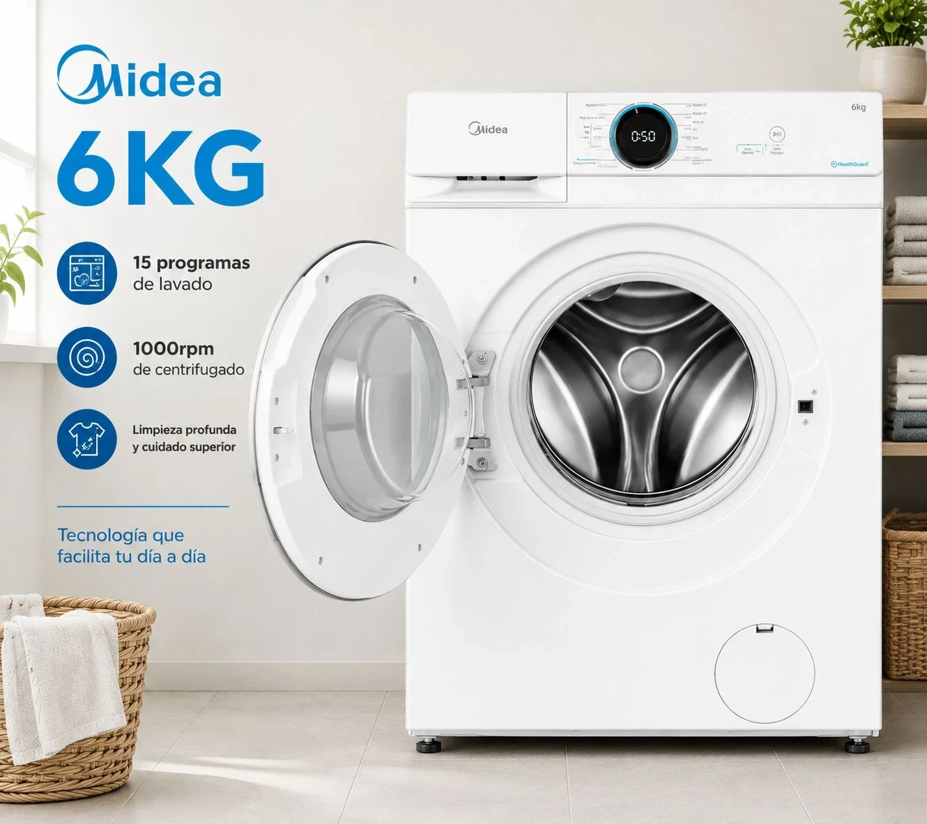 LAVARROPAS MIDEA 6KG BLANCO INVERTER