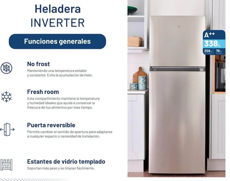 HELADERA BGH INVERTER TOP MOUNT NO FROST SILVER