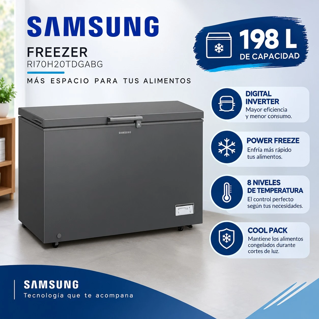 FREEZER SAMSUNG INVERTER 198LTS INOX SILVER RI70H20TDGABG