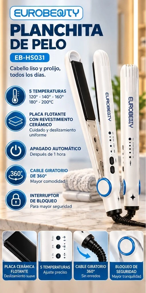 PLANCHITA DE PELO EUROBEAUTY EB-HS031 *CONSULTA DISPONIBILIDAD CON EL VENDEDOR*