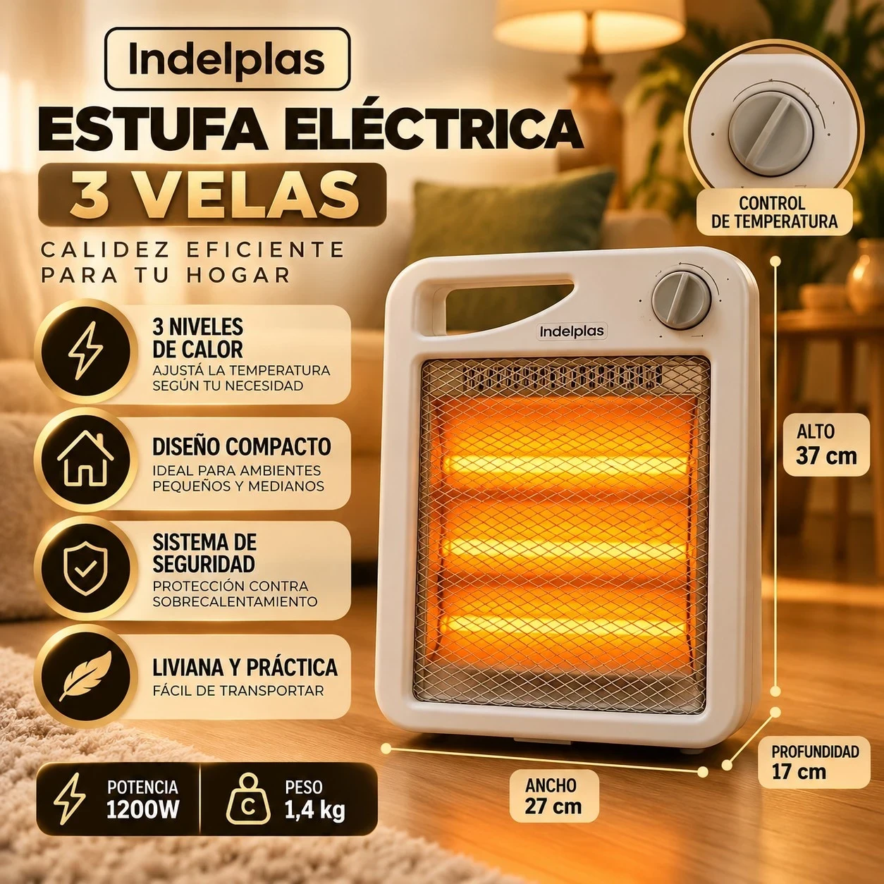 ESTUFA DE CUARTO INDELPLAS 2 VELAS CONSULTAR DISPONIBILIDAD CON EL VENDEDOR