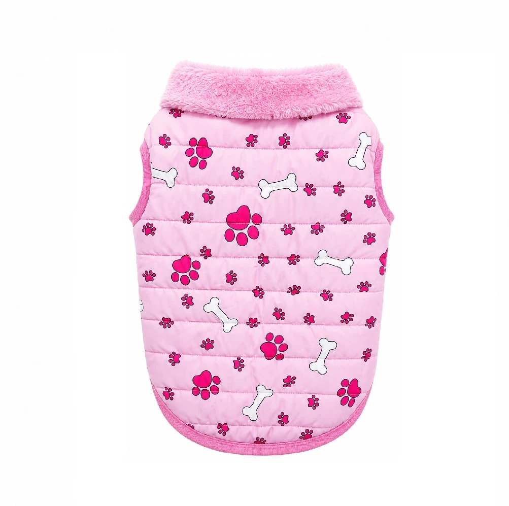 Chaleco impermeable con forro peluche huellitas rosado