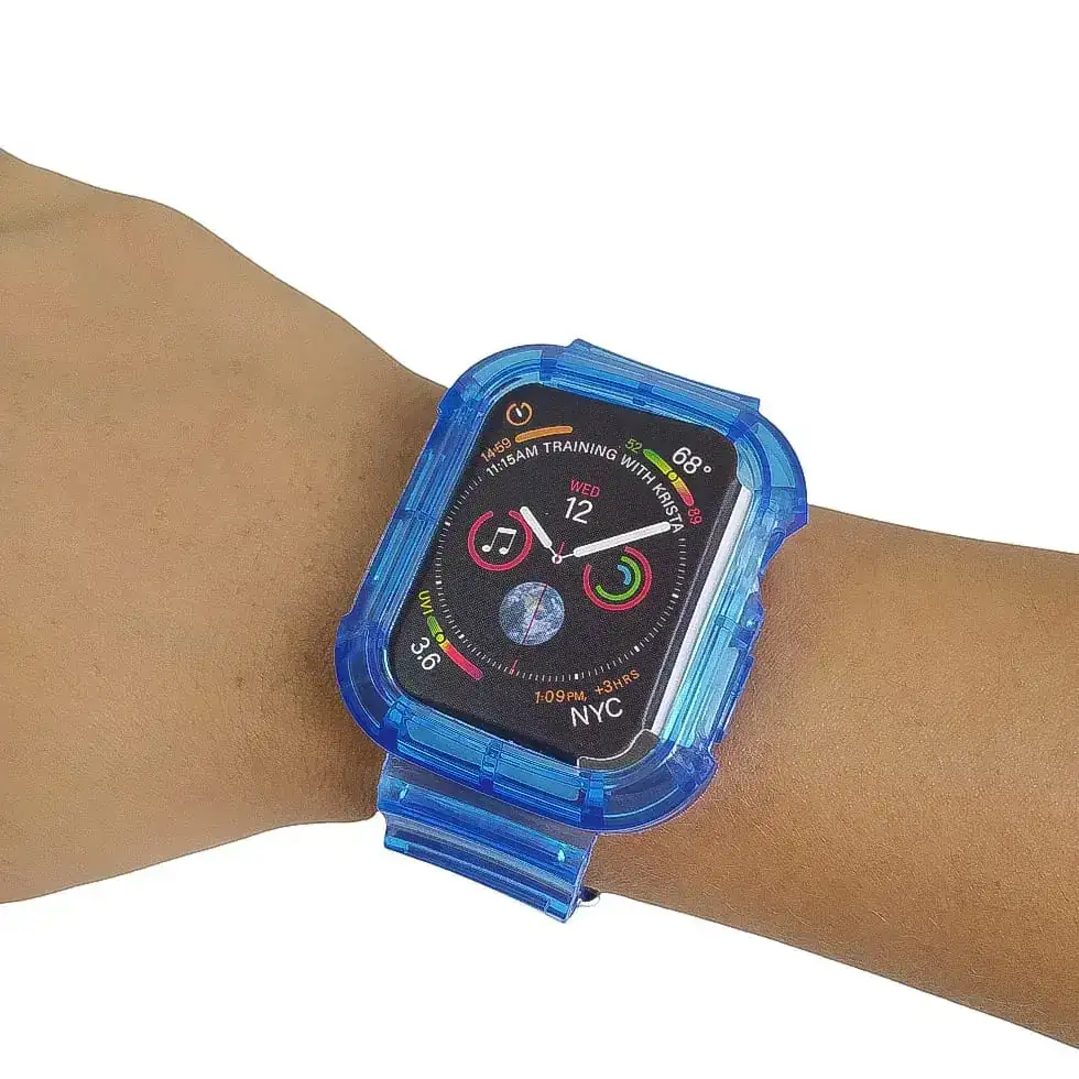 2 en 1 Protector de Pantalla + Correa en Silicona Deportivo Transparente para Smartwatch 42-44 mm Azul