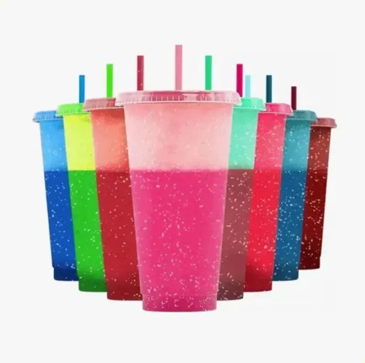 Pack 10 Vasos Mágicos Mágicos Mágicos (710 ml / 24 oz) Cambian de Color con Bebidas Frías ✨🥤 | Reutilizables con Tapa y Popote 7