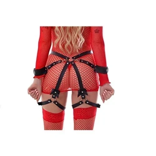 Arnes CUERO Body Bow Y Esposas De Mano Con Mosqueton Desmontable 