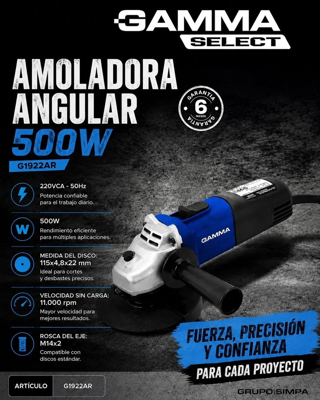  Amoladora Angular 500 W - Gamma Select - G1922AR