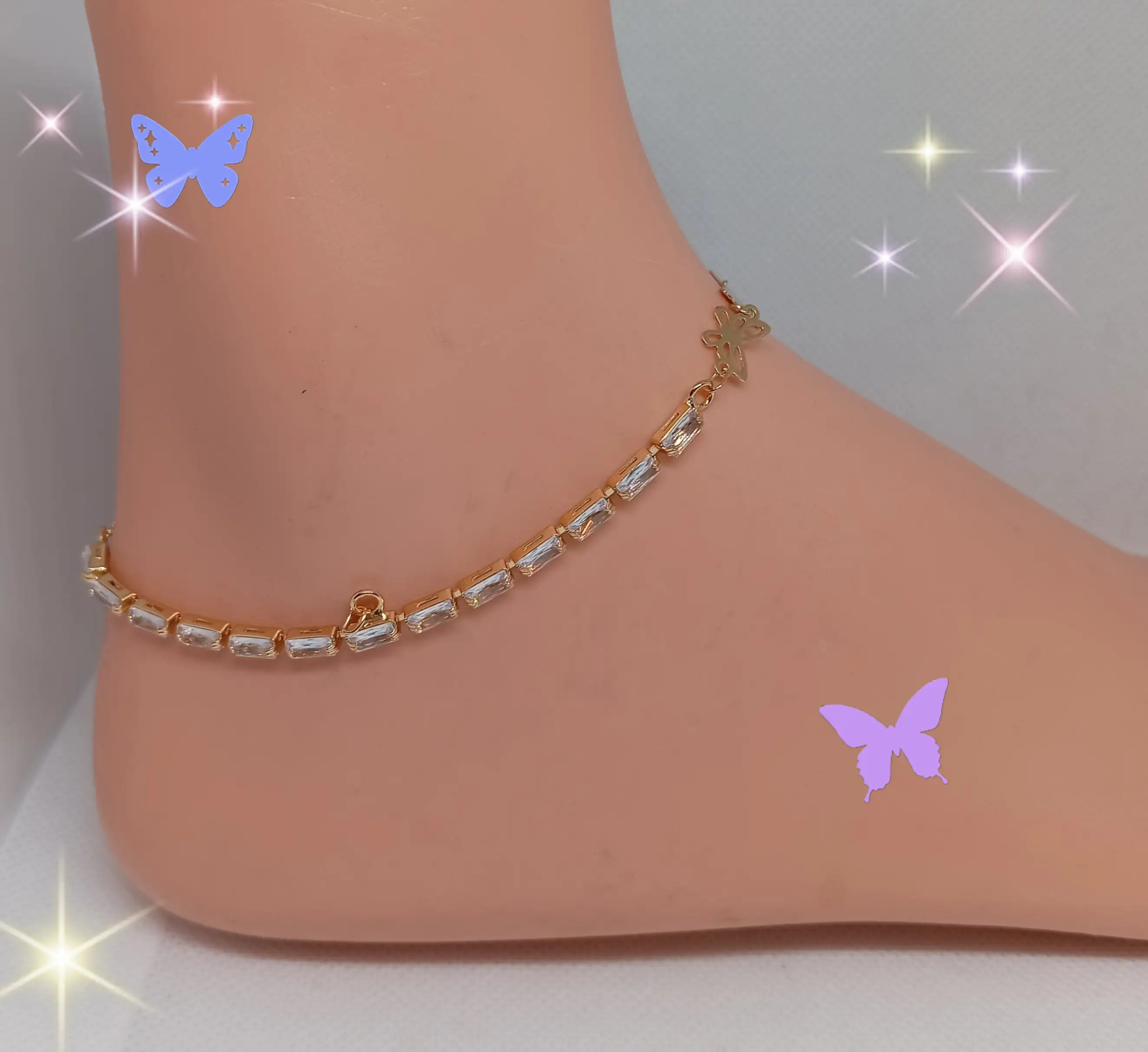 Tobillera de cristalitos y mariposas 
