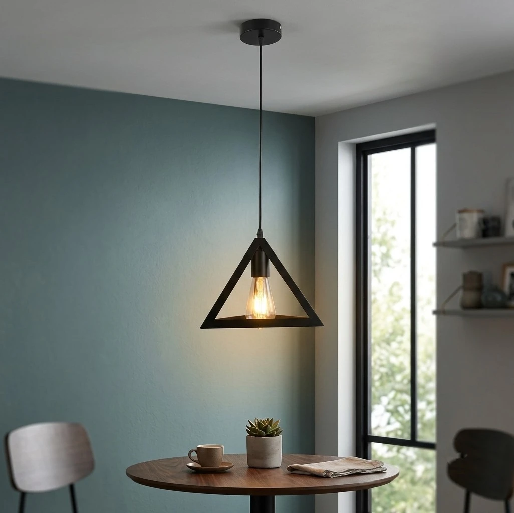 LAMPARA COLGANTE TRIANGULAR NEGRA 1L E27 3
