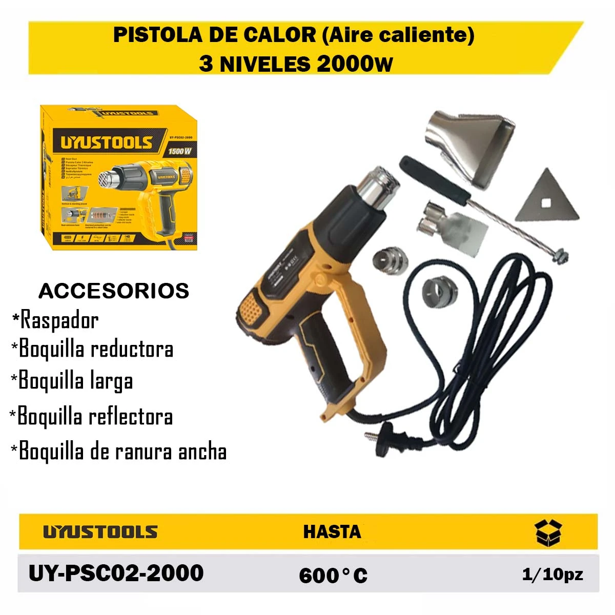 PISTOLA DE CALOR (Aire caliente) 3 NIVELES 2000W