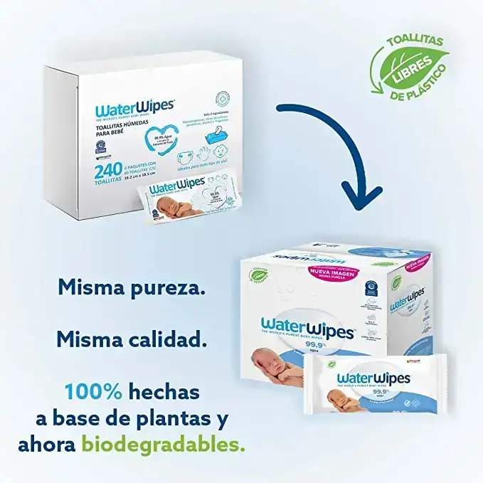 WaterWipes, Toallitas Húmedas para Bebé, 240 Toallitas, Color Blanco 2
